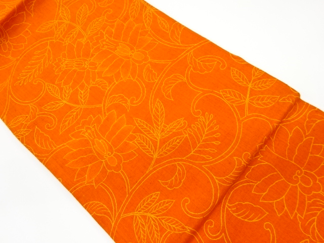 JAPANESE KIMONO / VINTAGE NAGOYA OBI / TSUMUGI / EMBROIDERY / FLOWER ARABESQUE